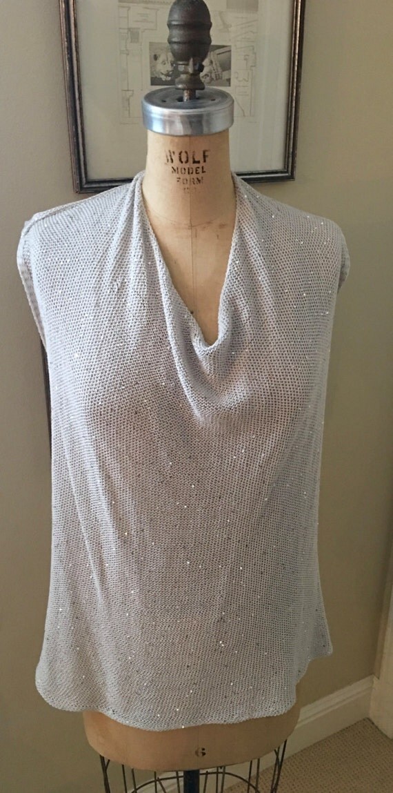 Eileen Fisher Silver Grey Sparkle Cowl Sweater Vest with