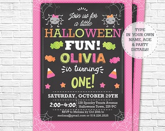 Halloween Birthday Invitation - Girl Halloween Birthday - Halloween 1st Birthday - Hallowen Party - Download & Personalize in Adobe Reader