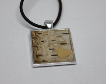 Real Birch Bark Resin Pendant - Resin Jewelry, Nature Jewelry, Birch Bark Jewelry, Summer Outdoors, Tree Bark Pendant