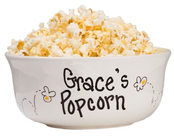 Hand Painted Personalized Popcorn Bowl Large Ceramic Pop Corn Bowls w Name Movie Night Hand Paint Popcorn Bowl Tub Bucket Sleepover POPOCER