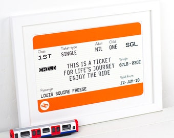 New Baby Gift, Personalised Train Ticket, New Baby Print, Personalised Print, Nursery Decor, Christening Gift, Travel Nursery Art, Wall Art