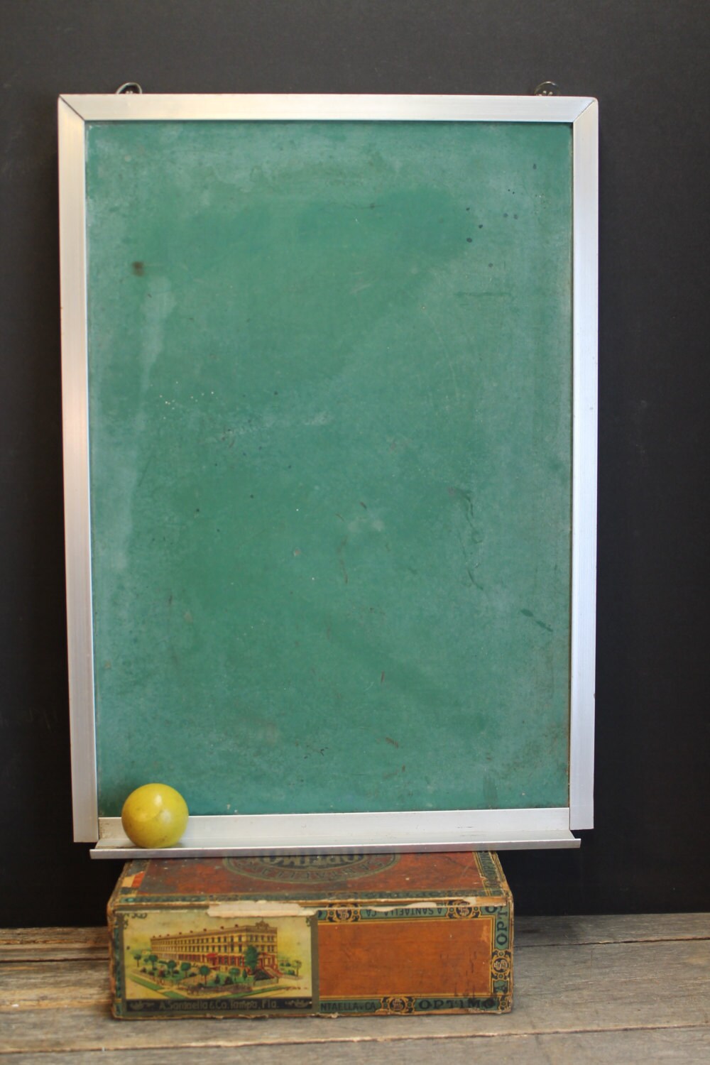 Vintage Green Chalkboard Message Board // Metal Framed