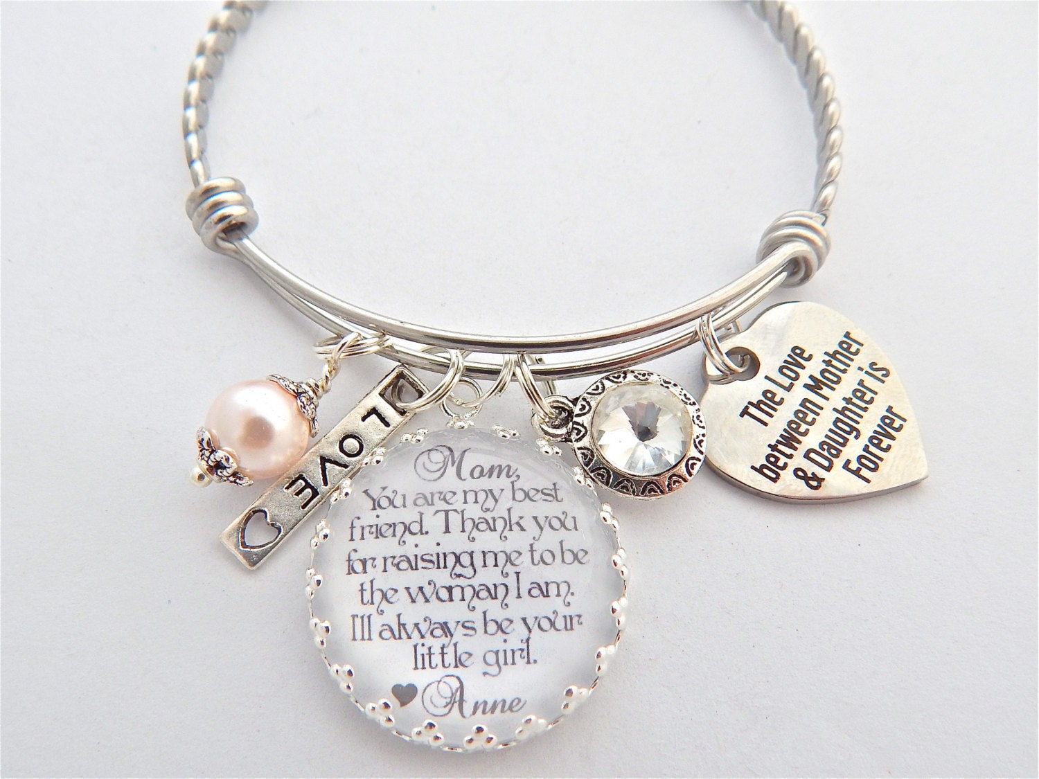 MOTHER Daughter Gift, Mother of the Bride Gift, Wedding Keepsake, Charm BRACELET Your my Inspiration, Glass Dome Bangle, Mother In Law