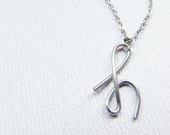 Letter H Necklace, Silver Initial Necklace, Cursive Letter Necklace, Letter Necklace, Initial Necklace