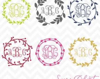 80% OFF Sale Svg Cuttables Monogram Wreaths Cut Files Set DXF SDD039