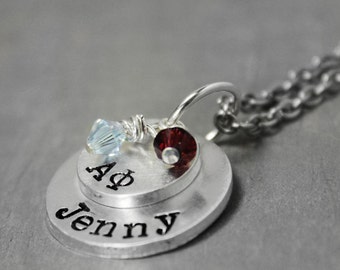 Sorority Necklace - Alpha Phi Necklace - Big Sis Necklace - Lil Sis Necklace - Hand Stamped Jewelry -Sorority Jewelry - Alpha Phi Jewelry