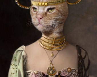 Boadicea, Vintage Cat Print, Anthropomorphic, Warrior Cat, Whimsical Cat Art, Egyptian Cat, Unique Cat, Cat Wall Decor, Unusual Cat Art