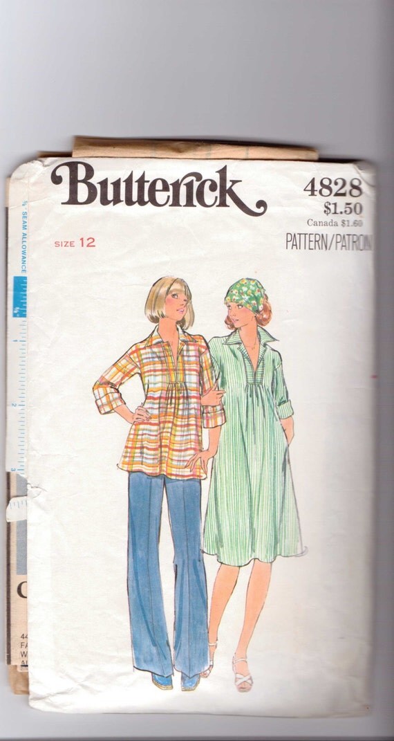Butterick 4828 Sewing Pattern 70s Misses Maternity Dress, Top and Pants Size 12