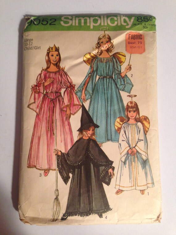 Child's and Girls' Angel, Fairy, Witch and Princess Costumes Simplicity Vintage Sewing Pattern 9052 70s Size 10-12