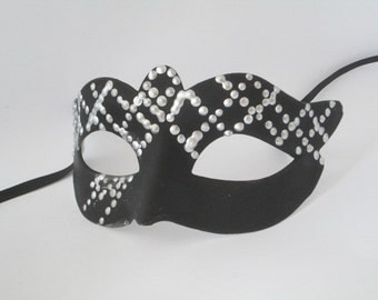 Couples Masquerade Mask Sexy Black and Silver Hand decorated Domino