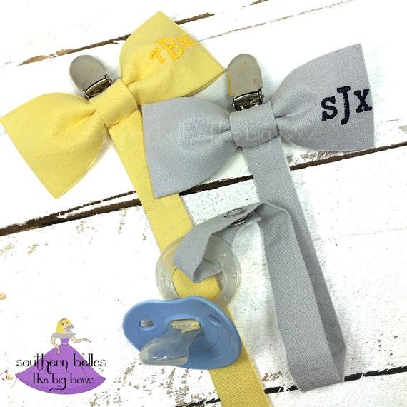 Personalized Baby Gift Monogrammed Bow Tie Pacifier Clip