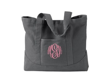 Monogrammed Tote Bag - Personalized Canvas Tote Bag in 7 colors