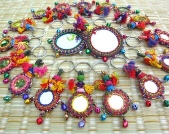 Chaya Mirror Keyring Handcrafted Mirror Beaded Keychain Beaded Zipper Pull BOHO Decor Home Accessories Rajasthan Camel Mirror Decoration