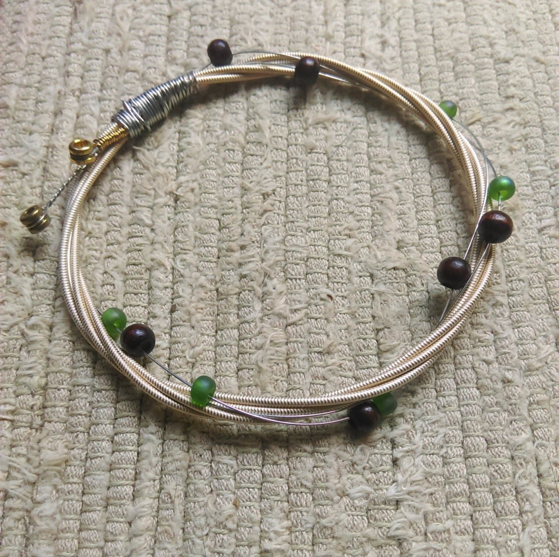 Upcycled Guitar String Bracelet with Brown by wildcatcreekknits