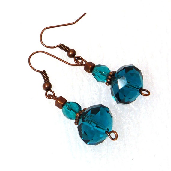 Teal & Copper Dangle Earrings Elegant by 9ElizabethStreet on Etsy