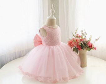 Designed Style Baby Pink Flower Girl Dress, Toddler Sleeveless Pageant Dress, Baby Birthday Dress for Girls, Baby Tutu 1st Birthday, PD098-1