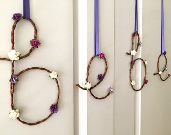 Vintage Banner for Purple Baby Showers: Wired "bebe" Vine Banner Decorated with Faux Roses, Shabby Chic Baby Shower and Nursery Decor