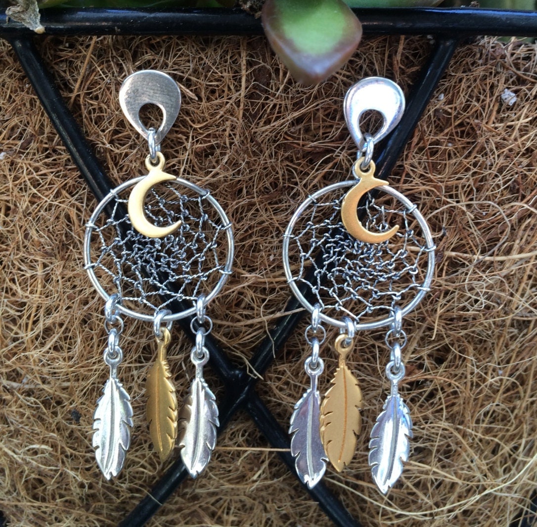 Dream Catcher Earrings Feather Earrings Dangle by DarkElementals