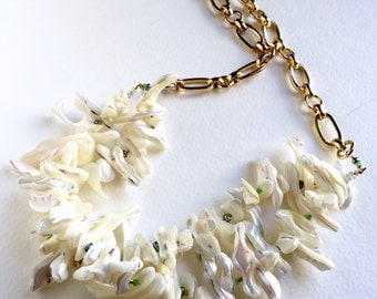 Creamy Mother of Pearl Frangia Statement Necklace by KarenWhalenDesigns