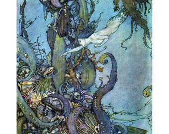 Mermaid Fabric Block Seeks Witches Potion Under The Sea - Edmund Dulac