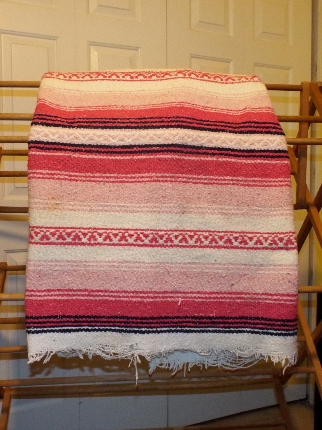 Bohemian Home Decor  Large Pink Striped Blanket  or Wall  Hanging