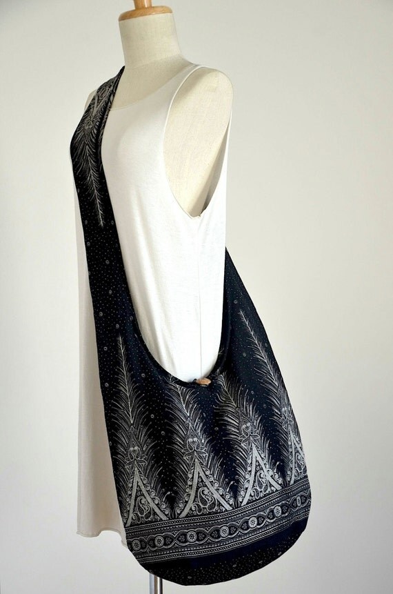 Black Peacock Tail with Small Paisley Crossbody Bag by Dollypun