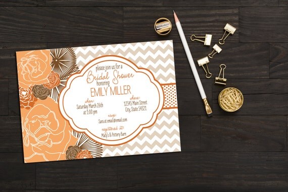 Fall Bridal Shower Invitation - Fall Baby Shower Invitation - Fall Flowers - Fall Floral - Orange and Brown Fall Blooms - Printable Il_570xn