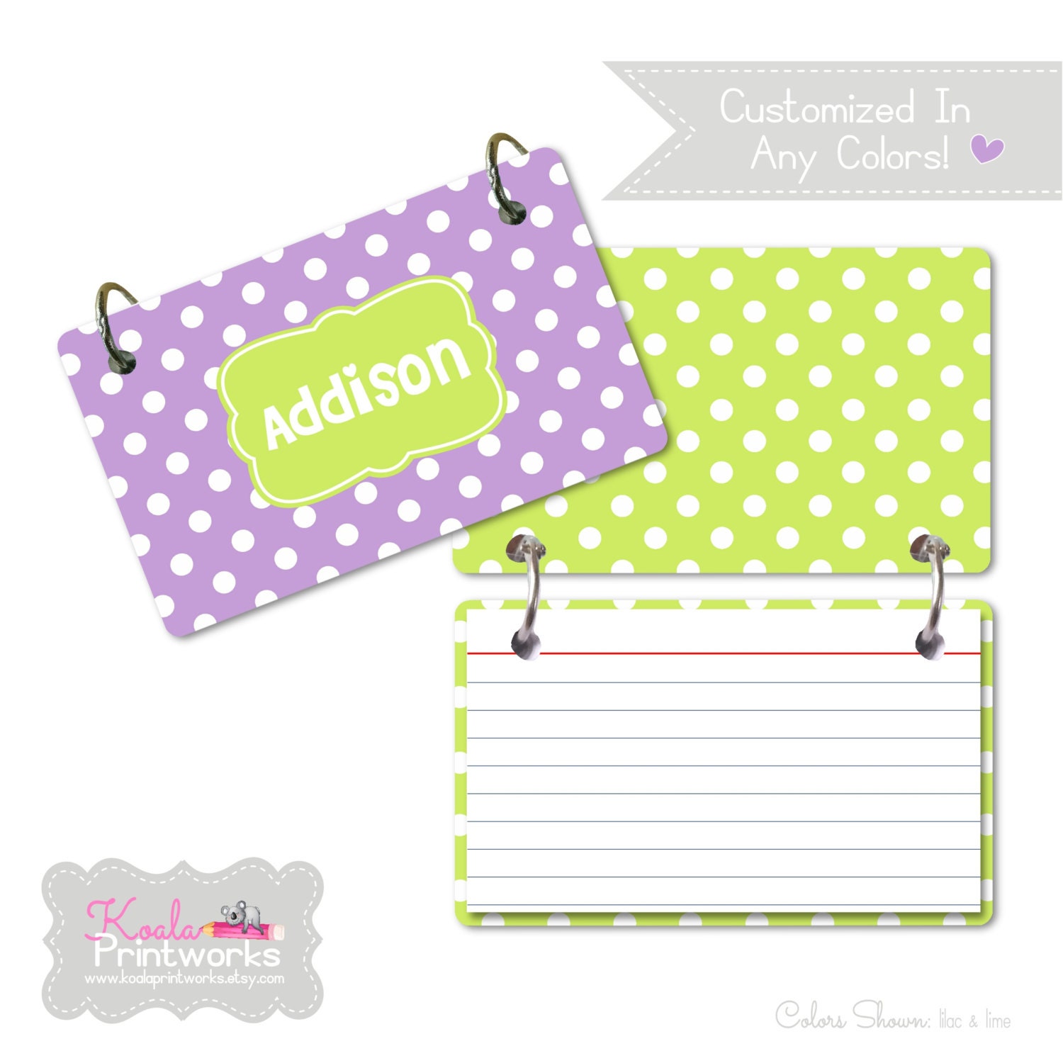 Personalized 3x5 Index Card Ring Binder You by KoalaPrintworks