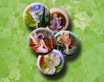 FAIRIES - Digital Collage Sheet 16mm round images for bottle caps, pendants, round bezels, scrap-booking etc. Instant Download #56.