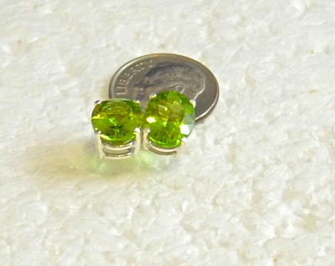 Large Peridot Studs, 10x8mm Oval, Natural, Set in Sterling Silver E922