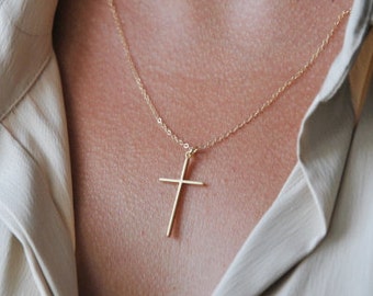 Thin gold cross necklace | Communion cross necklace, Delicate silver cross necklace, Cross necklace for girls, Gift for her, Mom gift