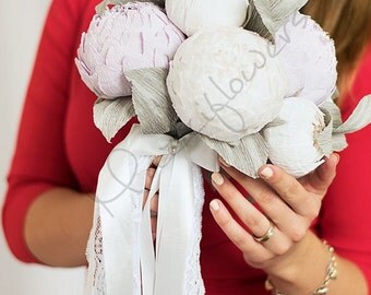 Bridal bouquet,wedding bouquet,paper flower bouquet,flower paper, white peonies paper,bouquet paper peony.