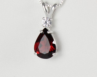White Gold Garnet Necklace / Pendant / Natural Garnet Necklace Gold 14K