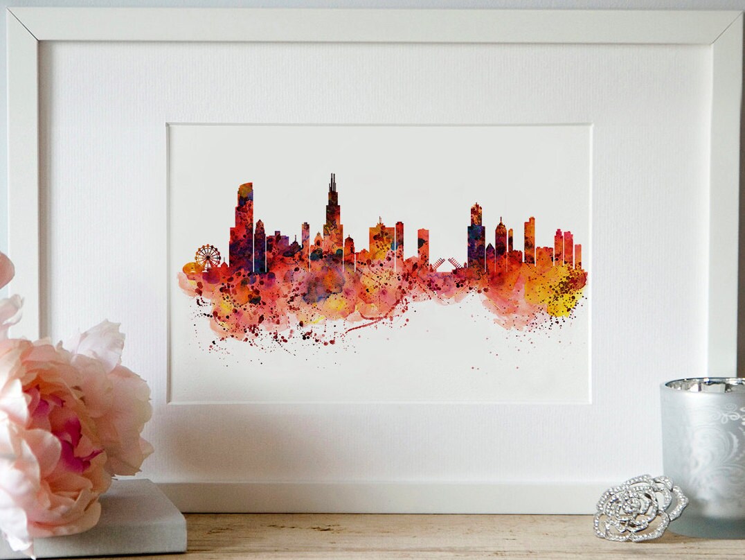 Chicago Wall Art chicago watercolor skyline wall art city art skyline painting Chicago Wall Art chicago watercolor skyline wall art city art skyline painting