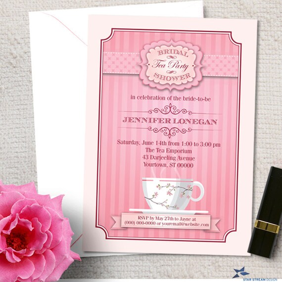 Pink Bridal Wedding Shower Tea Party Invitation; Printable, Evite or Printed (US Only) Invitations Il_570xn