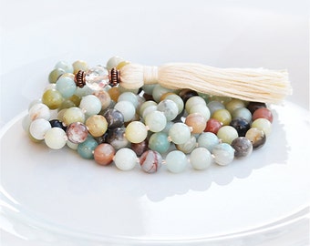 Amazonite Mala Beads 108 - Turquoise Mala Necklace - Boho Jewelry - Meditation Beads - Yoga Jewelry - Tassel Necklace