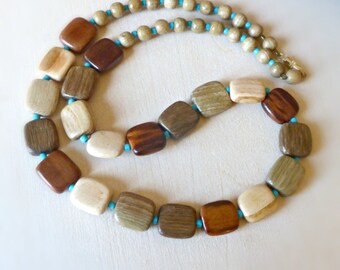 Wooden necklace, Wood jewelry, Natural wood, One Strand simple earthy necklace, Chunky wood necklace, Retro jewelry, Wood Anniversary Gift