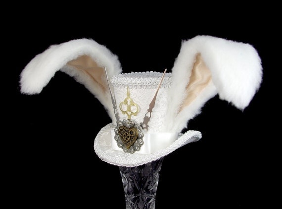 White Rabbit - White and Ivory Steampunk Medium Mini Top Hat Fascinator, Alice in Wonderland, Mad Hatter Tea Party, Derby by TheWeeHatter steampunk buy now online White Rabbit - White and Ivory Steampunk Medium Mini Top Hat Fascinator, Alice in Wonderland, Mad Hatter Tea Party, Derby by TheWeeHatter steampunk buy now online