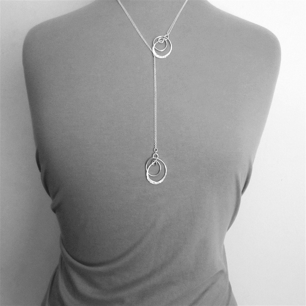 Sterling Silver Long Necklace Modern Necklace Knot Necklace Long Lariat Necklace Silver Lariat Necklace Y Necklace Chic Necklace