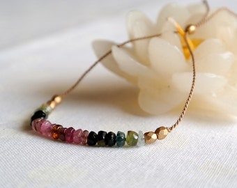 Watermelon tourmaline silk bracelet made in Italy | minimalist jewelry |dainty layering bracelet | friendship bracelet | october birthstone