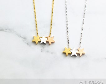 Three Star Necklace RN109 • Gold Necklace, Dainty Necklace, Delicate Necklace, Mixed Metals Necklace, Layering Necklace, Simple Necklace