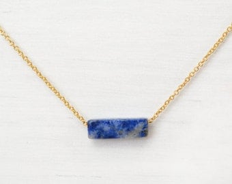 Lapis Lazuli Bar Necklace // Mined in Chili // Choker // Gold Choker // Gold Layering Necklace // Dainty Blue Necklace // Dainty Choker