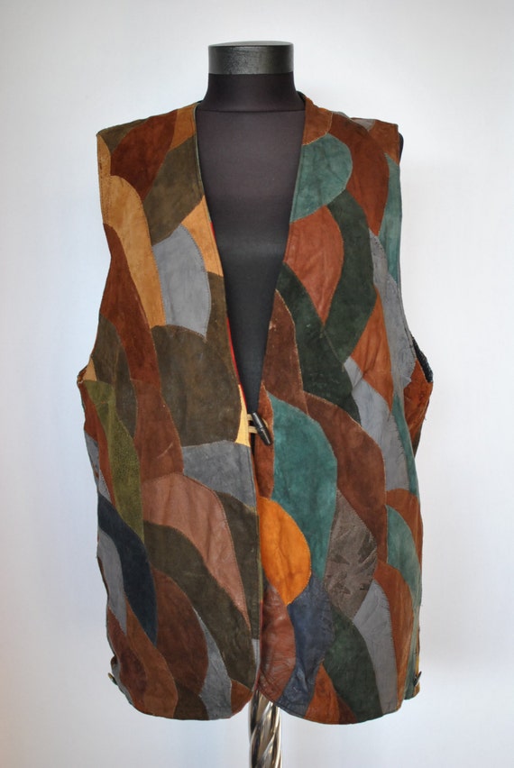 Vintage LEATHER VEST country pattern leather vest...005