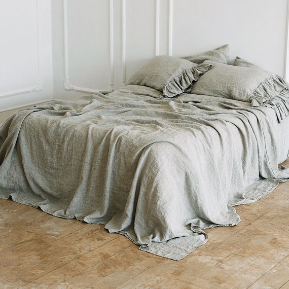 Linen PILLOW SHAMS RUFFLED 100 Natural gray by