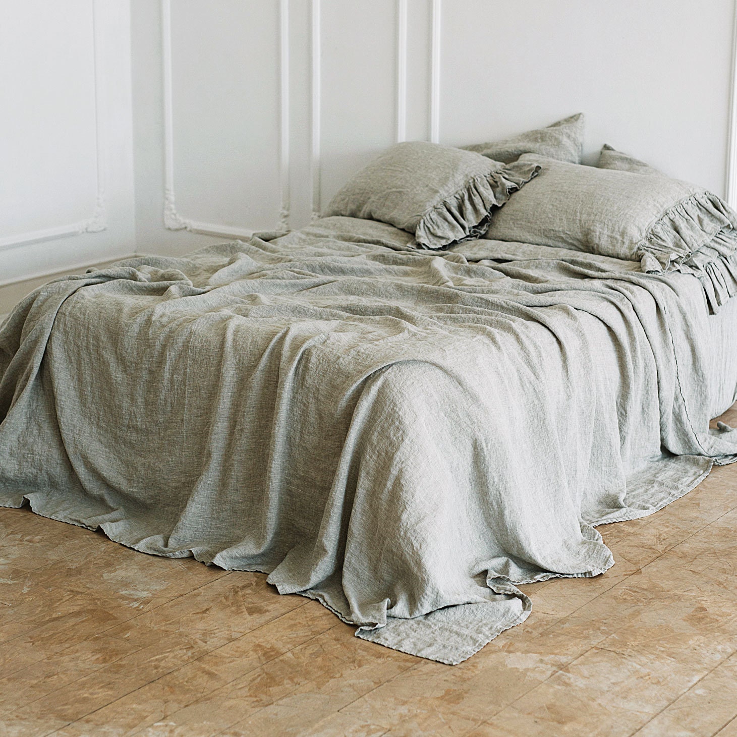 Linen PILLOW SHAMS RUFFLED 100 Natural gray color linen