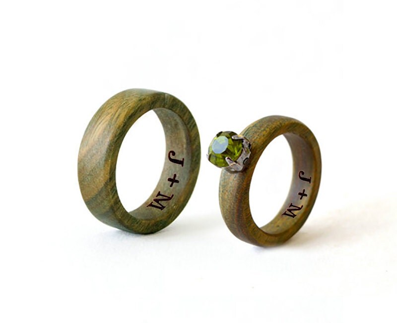  Wood  Band Set Wood  Wedding  Rings  His and Her  Bands  Wood 