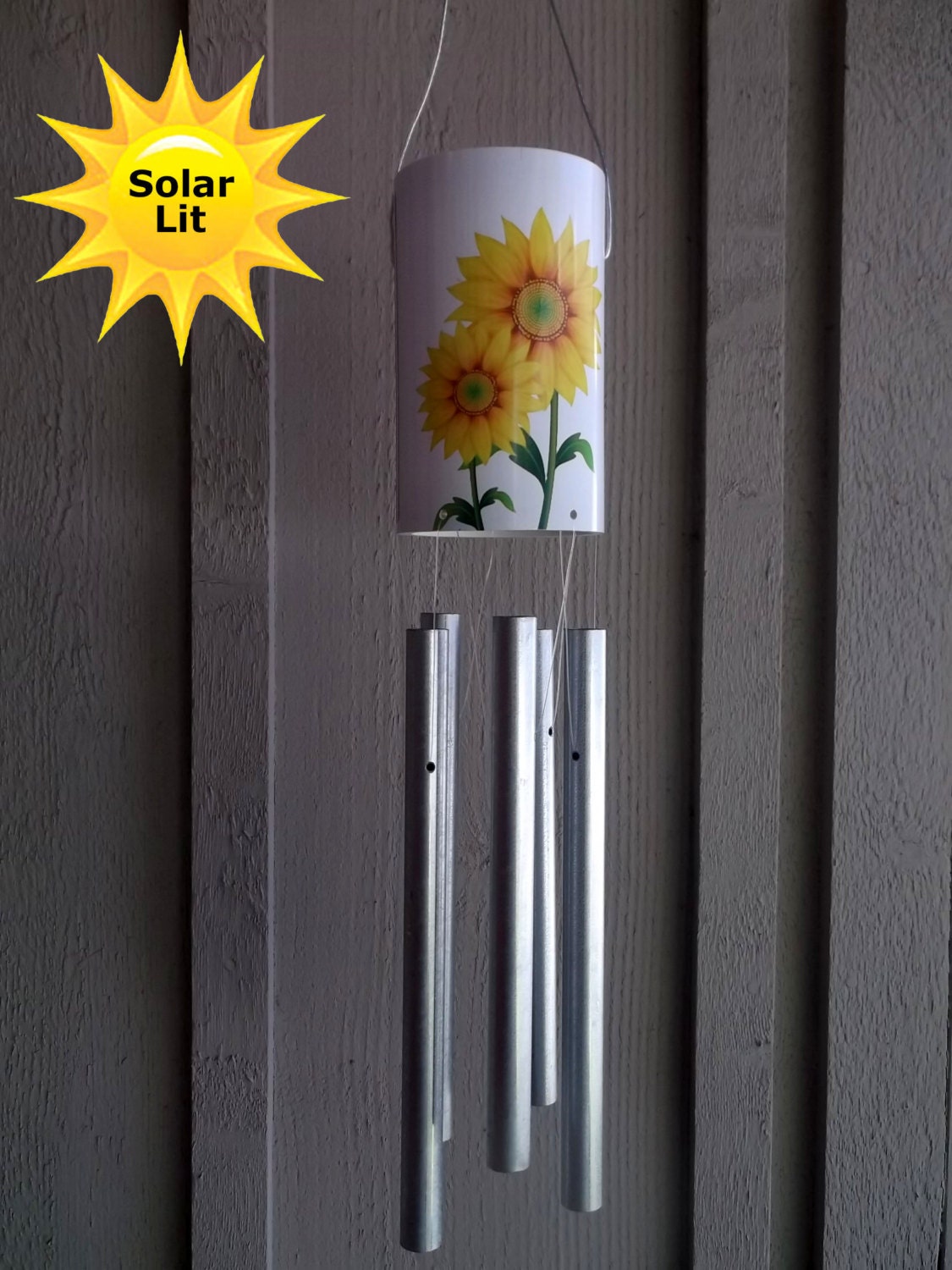 Sunflower Yard Art PVC Wind Chime with Solar Light