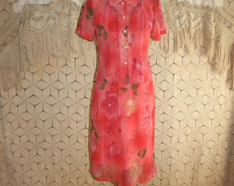 Peach Floral Dress Chiffon Dress Small Petite Midi Spring Dress Sleeveless Dress and Jacket Peach Dress Size 4 Dress Womens Clothing