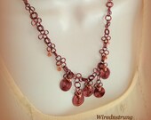 Handmade Flower Wire Necklace and Earring Set in a Brown- Maroon colored Wire in a flower shape chain with wire swirl dangles