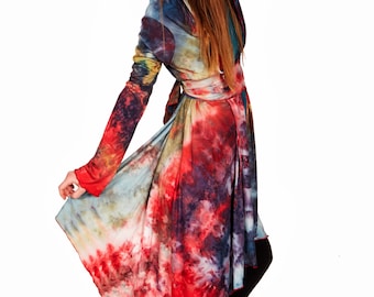 Tie Dye Hoodie, Galaxy Cardigan, Elven Clothing, Kimono Cardigan, Festival Cardigan, Hooded Cape, Colorful Top, Summer Cardigan